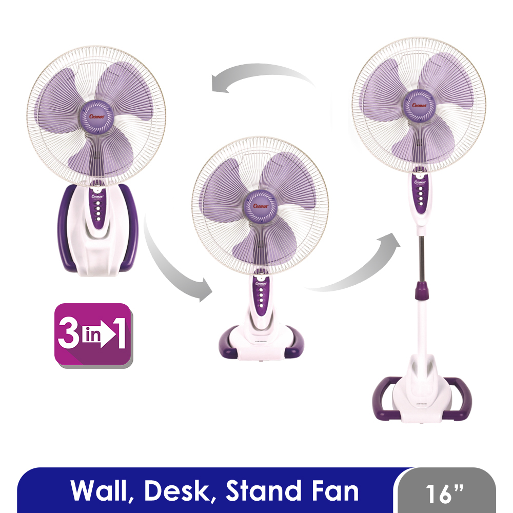 Kipas Angin Meja Dinding Lantai Cosmos 16-S033 - Fan 3in1 16 inch (Wall, Desk, Stand)