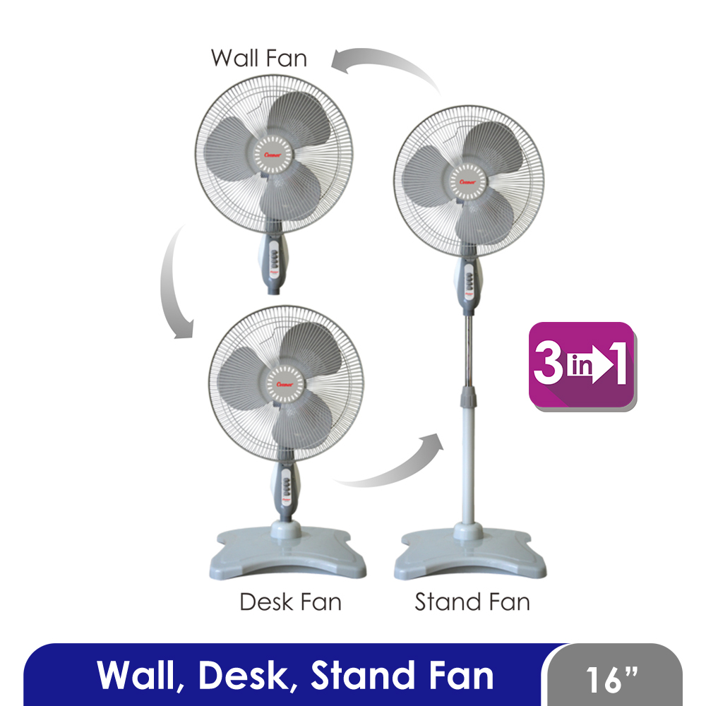 Kipas Angin Meja Dinding Lantai Cosmos 16-S055 - Fan 3in1 16 inch (Wall, Desk, Stand)