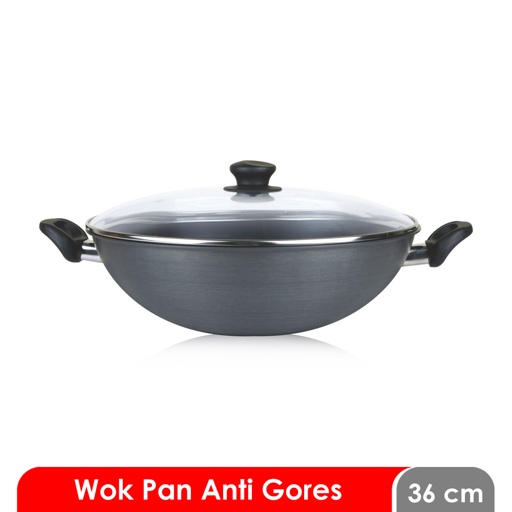 Alat Masak Panci / Kuali Ceraflon Cosmos Harmond CW-36 HC - Anti Scratch Wok Pan with Cover 36 cm